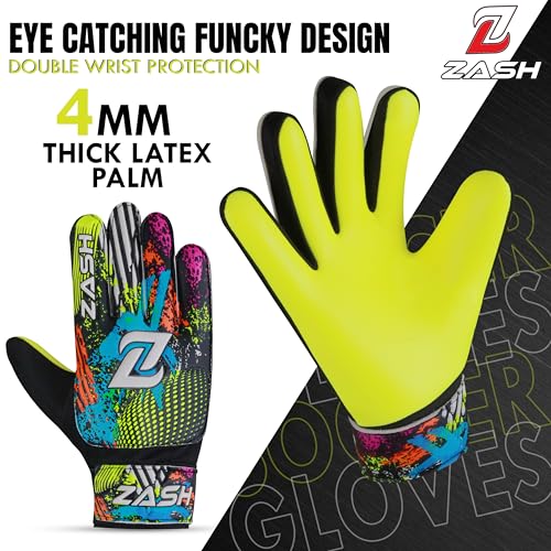 ZASH Kids Soccer Goalkeeper Gloves Fluorescent Yellow Size 5 with Double Wrist Protection