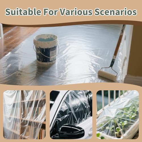 Plastic Drop Cloth, 6 Piece Drop Cloth for Painting, 360 X 270 CM, Waterproof and Dust-Proof Clear Cloth, Paint Tarps Drop Cloth for Furniture Cover