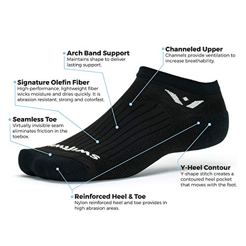 Swiftwick PERFORMANCE No Show Socks - 3 Pairs, Cushioned, Large, White