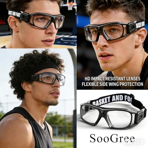 Sport Glasses for Men & Women - Anti-Fog Shock-Resistant Goggles - Black Frame & Pad