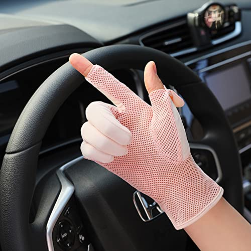 UV Protection Fingerless Gloves for Women - Pink Mesh