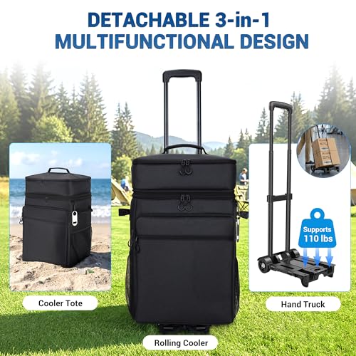 80-Can Collapsible Rolling Cooler with Wheels – 50L Double Bag Portable Cooler EKAZRIH