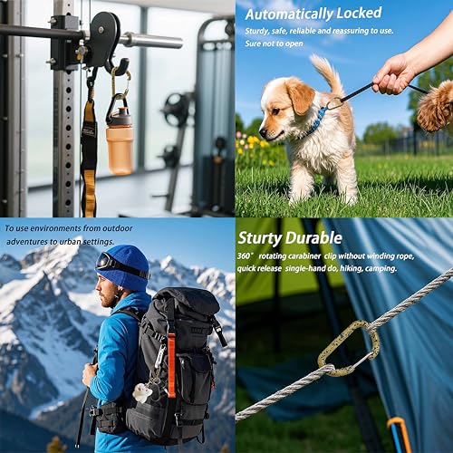 Heavy Duty Self-Locking Carabiner Clip - 2.36in Keychain Holder - 3-Pack