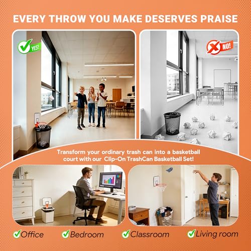 Mini Basketball Hoop Trash Can Set, Clip-On for Office Desk with