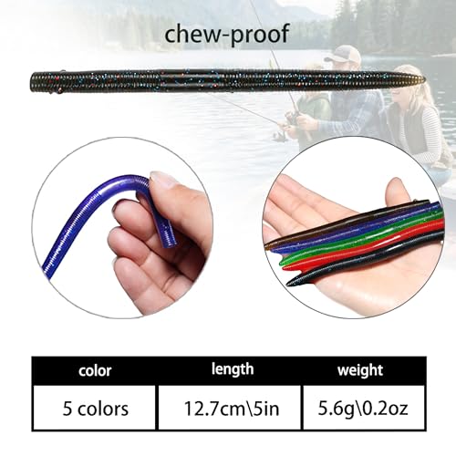 5" Soft Plastic Stick Worms for Bass Fishing - Pumpkin, 10 Pack