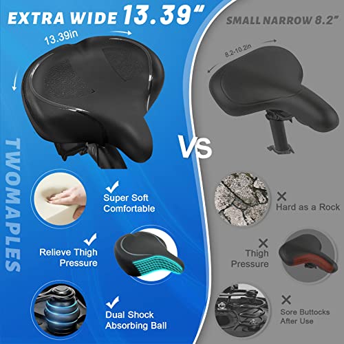 Extra Wide Bike Seat - Comfortable Saddle for Peloton & Electric Bikes - Black
