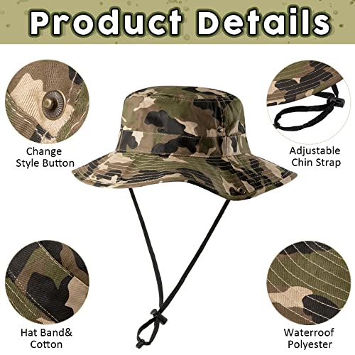 Kids Camouflage Sun Bucket Hat with Adjustable Chin Strap - Boys & Girls Outdoor Sun Protection