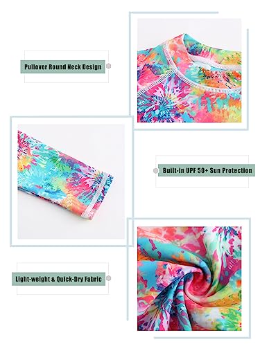 Girls Long Sleeve Rash Guard Swim Shirt - UPF 50+, 8-10 Years Blossom Tie Dye