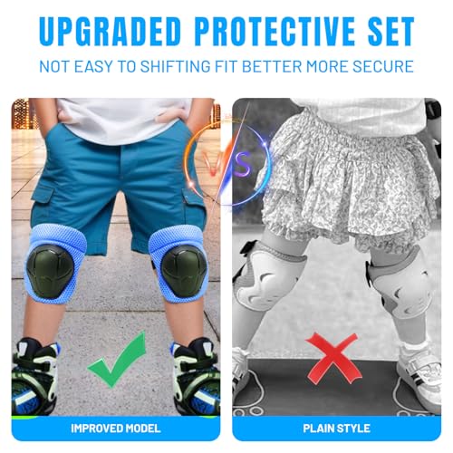 Kids Protective Gear Set - Knee Pads, Elbow Pads, Wrist Guards - Blue - Free Size (4-12 Years)