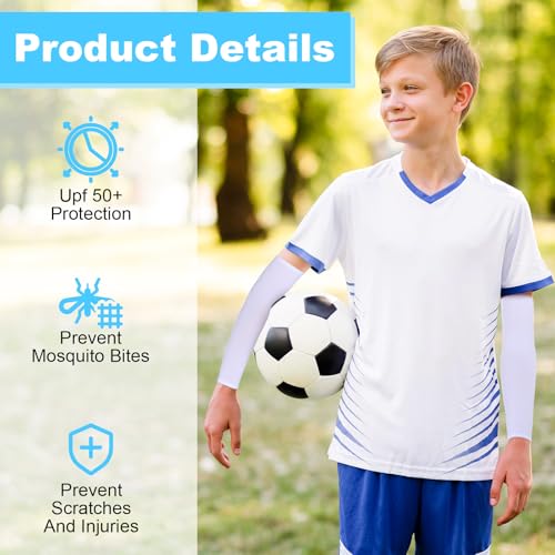 Kids Arm Sleeves - 3 Pairs, UV Protection, Non-Slip, for Sports