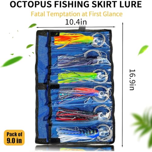 YOTO 9in 6pcs Trolling Lure Kit — Saltwater Deep Sea Skirted Lures for Tuna Marlin Wahoo