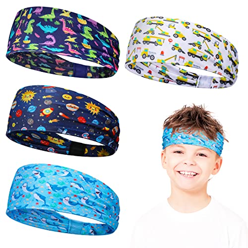 Athletic Sweatbands - Breathable Non-Slip Headbands for Kids, Cute Style - 4 Pack