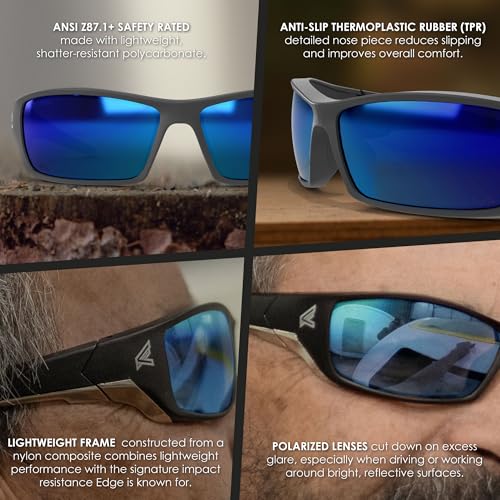 EDGE Reclus ANSI-Rated Safety Glasses - Black Frame/Polarized Aqua Precision Blue Mirror Lenses