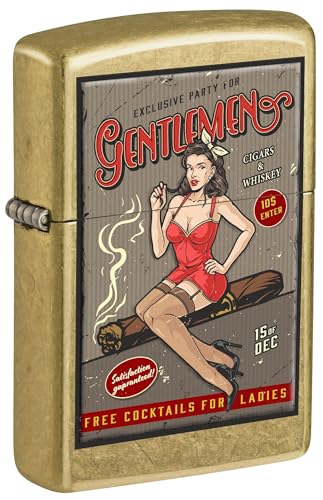 Zippo Windproof Lighter Whiskey & Cigars Party Pin-up Girl Street Brass 81675