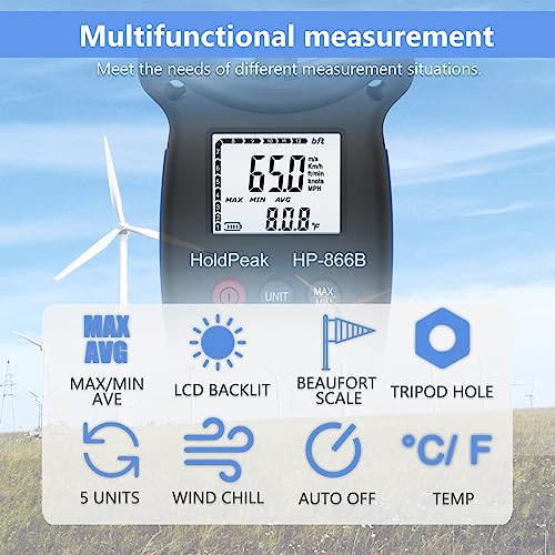 Handheld Anemometer with Tripod - Digital Wind Speed Gauge 866B