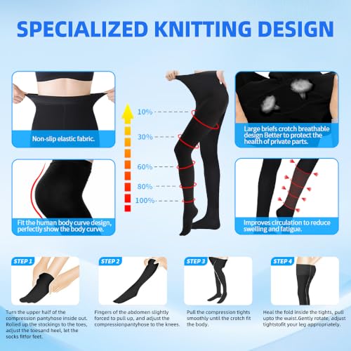 XUANSHOW 20-30mmHg Compression Pantyhose for Women, High-WaistOpaque Stockings, S/M Mix-2Pairs