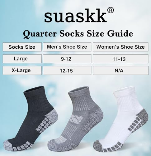 Suaskk Men's Athletic Cushioned Breathable Running Quarter Socks 5 Pairs - Black, Size 9-12