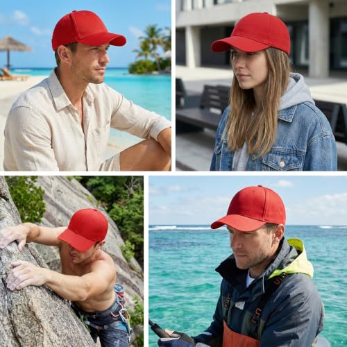 Cotton Baseball Cap - Adjustable Classic Hat for Men & Women - Red