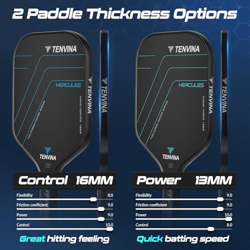 TENVINA Pickleball Paddle - Elongated Pure Black, 16mm Thickness