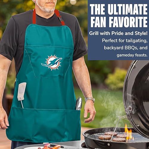 Miami Dolphins Cooking Apron - Teal, Adjustable with Pockets