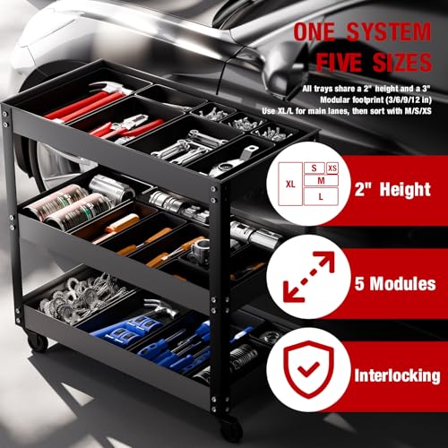 ¡¼48PCS & 5 Sizes¡½ Tool Box Organizer Tray, Toolbox Drawer Organizer with Non-Slip Pads, Desk Drawer Divider Set, Fits Rolling Tool Chest Cabinet for Garage & Workbench