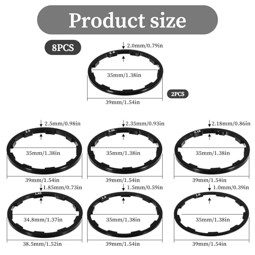 8 Pcs Bicycle Headset Spacers Set - Aluminum Alloy, 1-2.5 mm