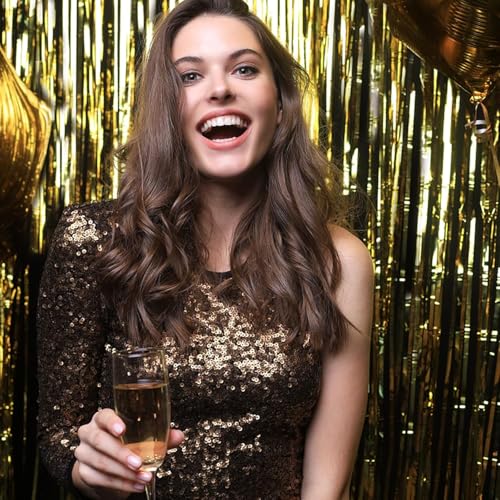 Gold Foil Fringe Backdrop - 2 Pack Tinsel Streamers for Party Decorations