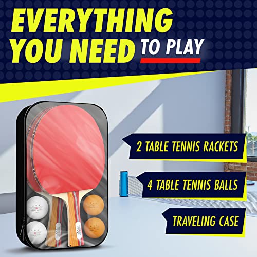 Professional Ping Pong Paddle Set with 2 Rackets, 4 Balls & Case