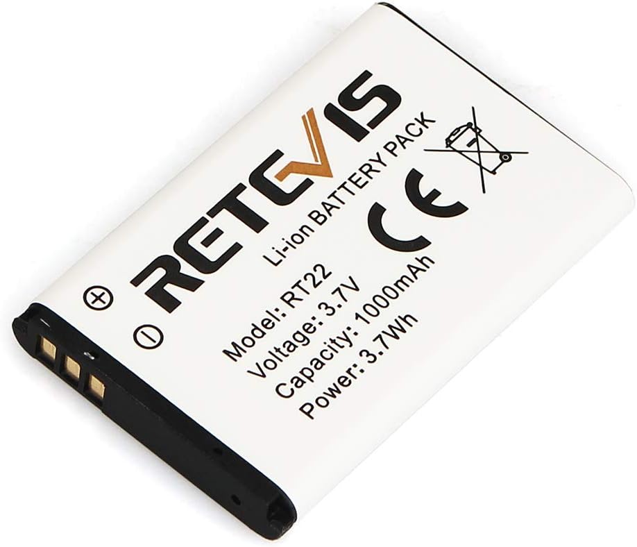 Retevis Original Li-Ion Battery for RT22, RT22S, RT15, RT19 Walkie Talkies - 3.7V 1000mAh (2 Pack)