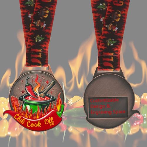 Chili Cook-Off Medal Set – 3 Winners Medals with Ribbons for 1st 2nd 3rd Place