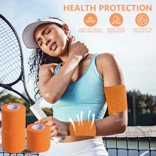 KISEER 15 Pack 2 Inch x 5 Yards Self-Adhesive Cohesive Bandage Wrap, Orange