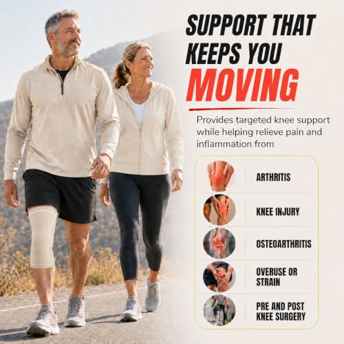 UFlex Athletics Knee Brace Sleeve Medium Beige for Men & Women - Support & Compression