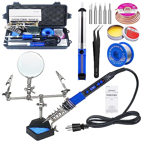 Soldering Iron Kit, 100W High-Power LCD Digital Soldering Iron, Circuit Board Repair Soldering Kit with Magnifying Glass Helping Hands, Adjustable Temperature Solder Welding Tools