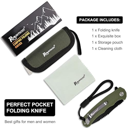 ROMANTICIST Folding Pocket Knife - 3.15" D2 Steel Blade, G10 Handle, Outdoor & EDC Knife