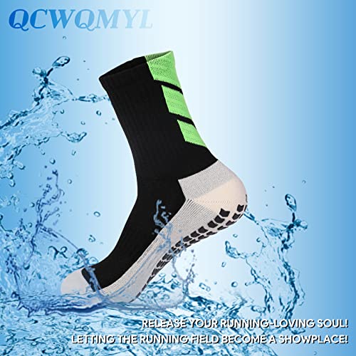 Anti-Slip Athletic Soccer Socks - Youth & Mens - 3 Pairs - Black/White/Green