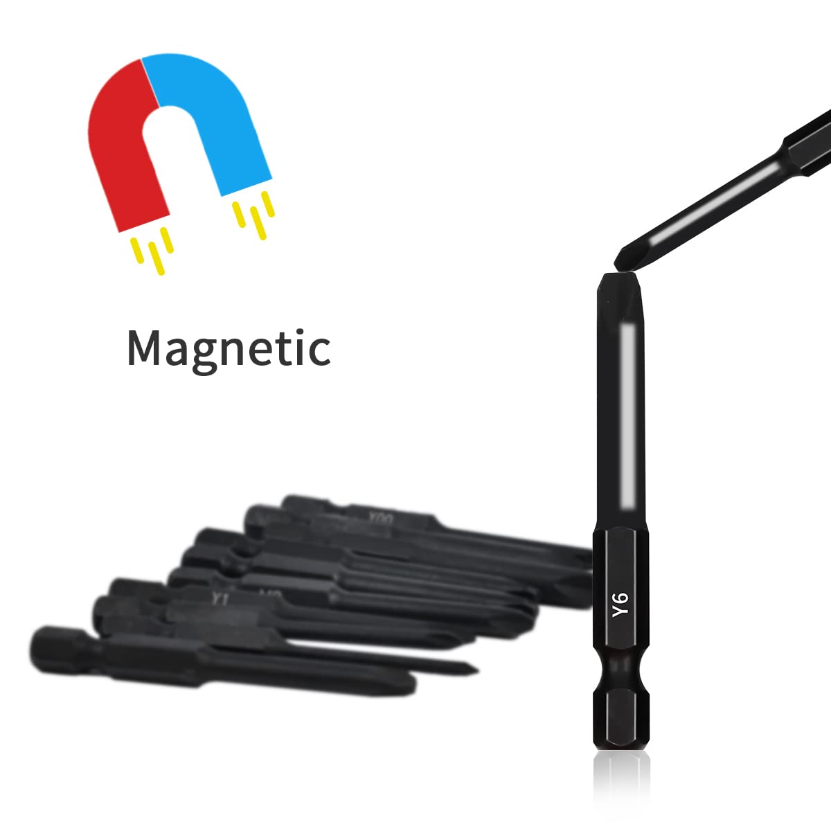 TriWing Bit Set (10 Pack - 2.3" Long Magnetic Heads) in The Following Tri Wing Bits Screwdriver Sizes: Y000, Y00, Y0, Y1, Y2, Y2.5, Y3, Y4, Y5, and Y6