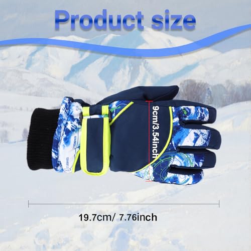 Kids Winter Ski Gloves - Windproof, Plush Lined, Black - Ages 4-7