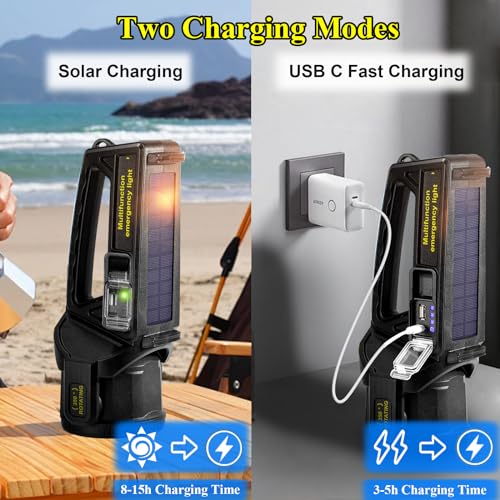 Rechargeable Spotlight, 2,000,000L High Lumens 350¡Æ Rotatable Led Solar Spot Lights Outdoor Handheld Long Range Flashlight with 9 Modes, Solar Panels, USB C for Fishing Boating