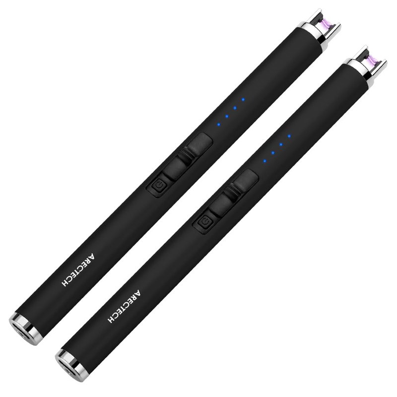 ARECTECH Rechargeable Electric Candle Lighter, Christmas Stocking Stuffers Gifts for Mom Men Wife, Arc Plasma Windproof Lighter for Candle Kitchen Birthday with Type-C Cable, Black 2 Pack