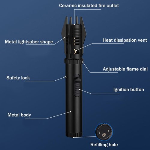 Torch Lighter, Blazarar Lighter, Cool Lightsaber Lighters with Safety Lock and Adjustable Flame, Camping Essentials Lighter, Windproof Butane Refillable Lighters for Candles Campfires BBQ Baking