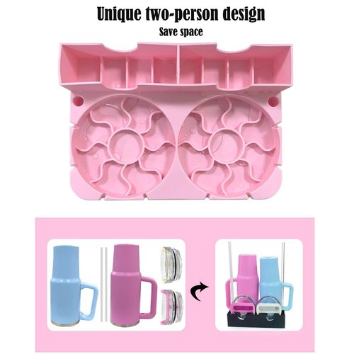 Czrqvyx Silicone Water Bottle Drying Rack - Collapsible Cup Dryer Holder for 20/30/40 oz Tumblers, Baby Bottles, Mugs & Glasses | Non-Slip Base for Kitchen/RV/Travel(Pink, 2 in 1)