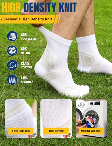 TENYSAF Men’s 9-13 White 360° Arch Support Compression Running Socks – A White
