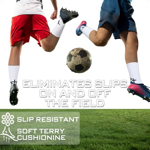 Men's Anti-Slip Cross Grip Soccer Socks - White / 3 Pack