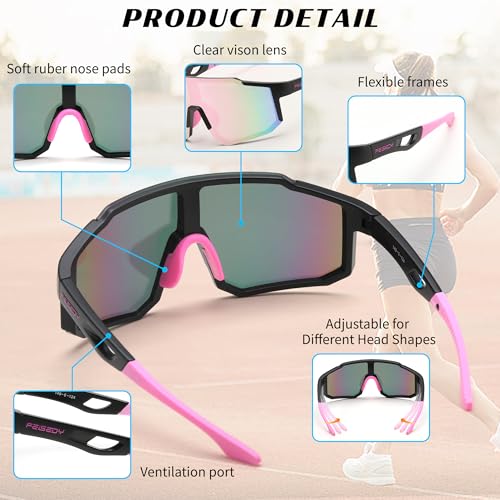 Sports Sunglasses with UV400 Protection - Black Pink - 75mm