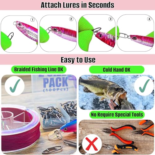 50pcs Stainless Steel Fishing Speed Clips - 0.98in 125lb Quick Change Snap