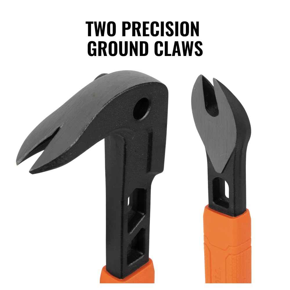 Klein Tools 66093 Nail Puller with Integrated Dimpler, Heavy-Duty Carbon Steel Cats Paw Pry Bar, 12-Inch