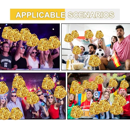 Gold Cheerleading Pom Poms - 6 Pack with Plastic Handles