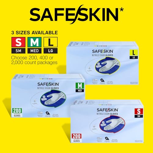 SAFESKIN Nitrile Exam Gloves Disposable Powder-Free Gloves for Medical, Dental, Cleaning, Cooking, Chemotherapy, 3.5 Mil Gray