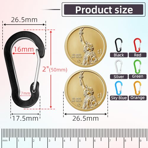 6-Piece 2-Inch Aluminum Carabiner Clips - Lightweight Keychain Assorted