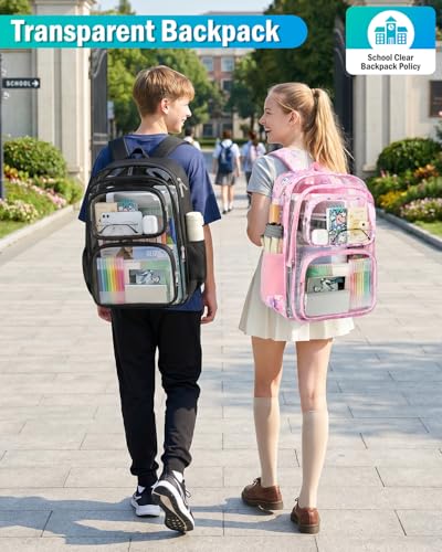 Large Black Clear Backpack for School & Travel with Thickened Shoulder Straps